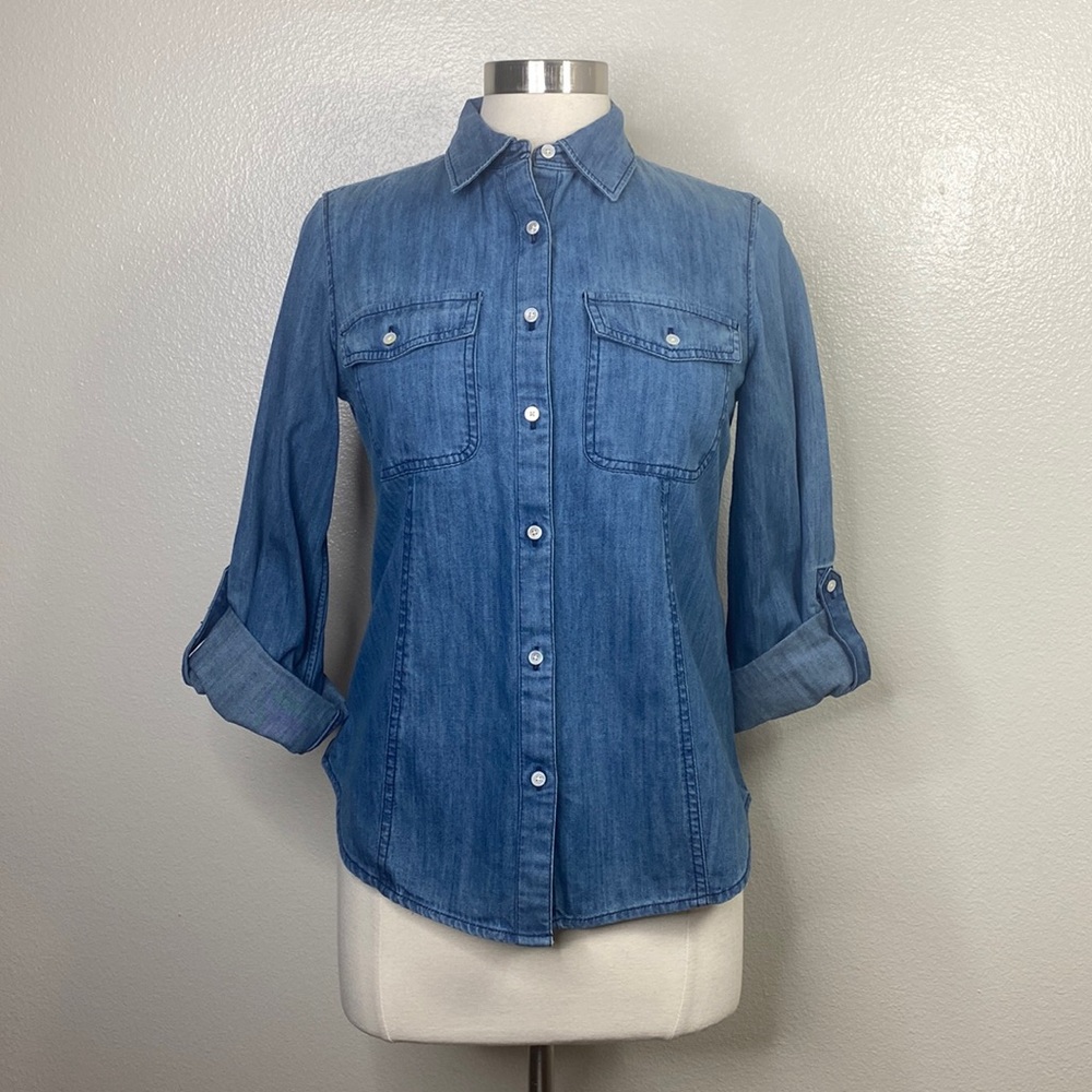 Talbots Blue Denim Button Front Shirt, NEW